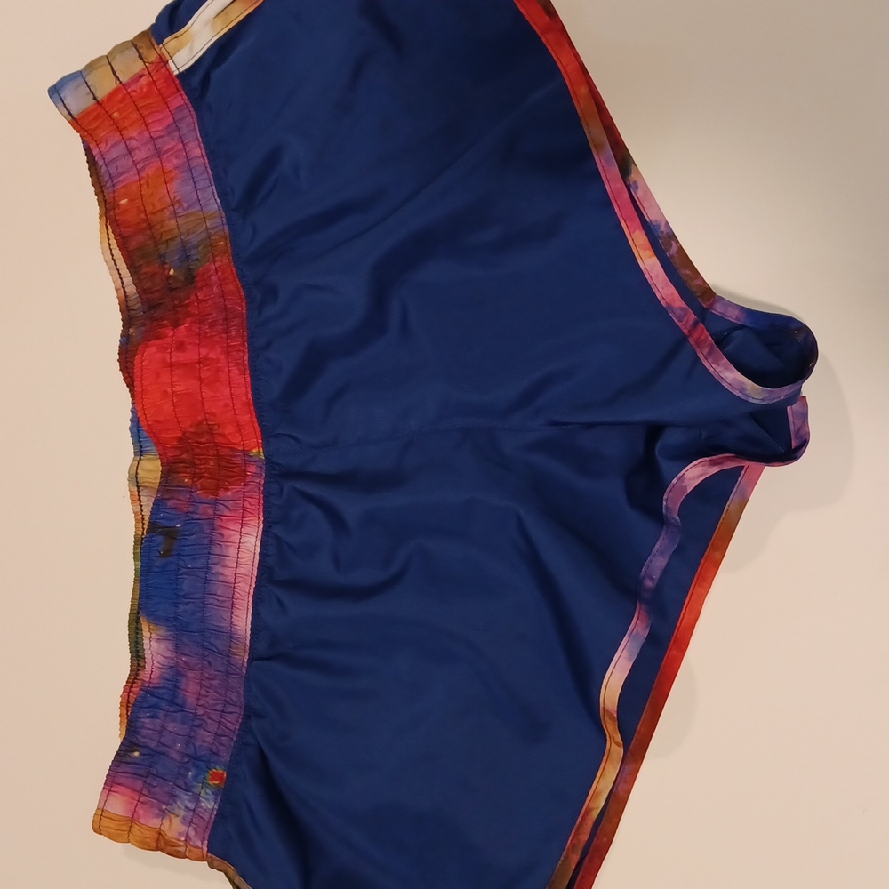 SO running shorts blue xl wide waistband multicolor drawstring inside waist